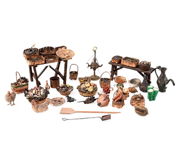 Arte presepiale del XIX secolo Insieme di accessori da presepe