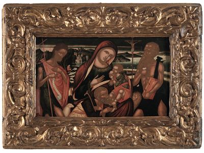 Scuola veneto-cretese (XVI–XVII secolo), Sacra Famiglia con San Giovanni Battista e San Gerolamo,...