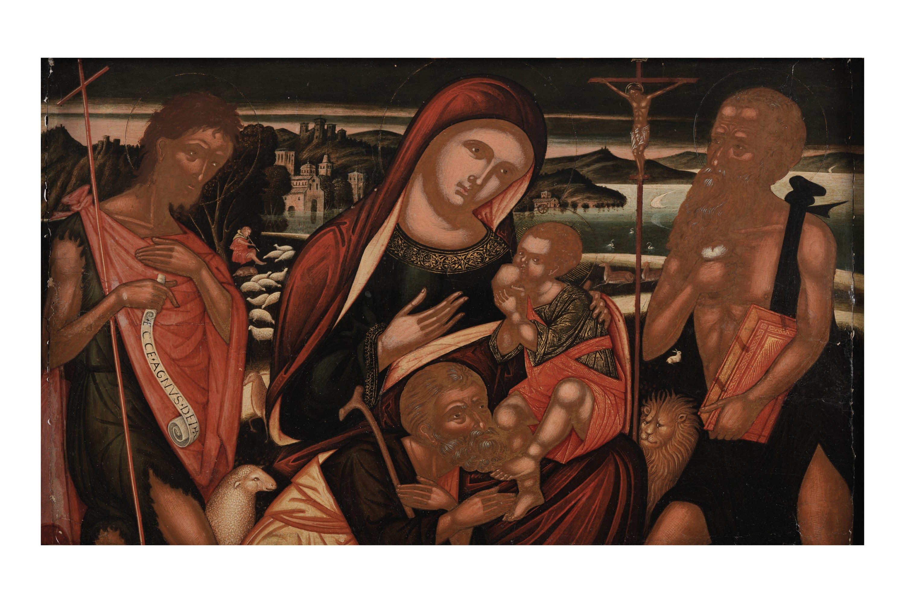 Scuola veneto-cretese (XVI–XVII secolo), Sacra Famiglia con San Giovanni Battista e San Gerolamo,...