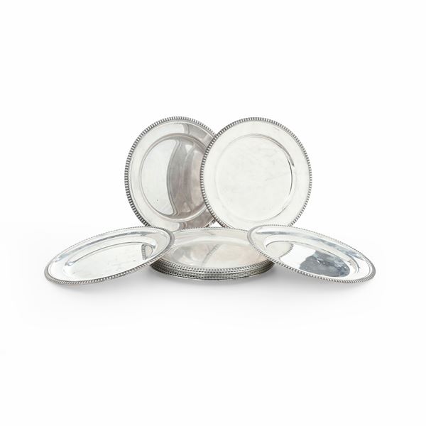 Lotto di undici piattini. Argenteria italiana del XX secolo, argentiere peruzzi & Branca, Brescia