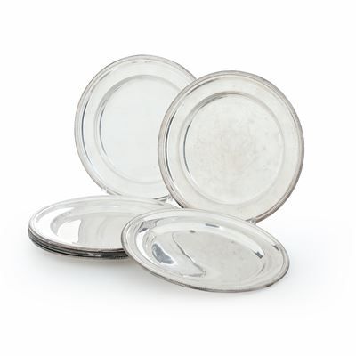 Lotto di 7 Piattini in Argento. Argenteria Milanese del XX Secolo, Argentiere Giovanni Soldati