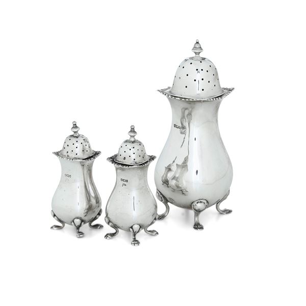 Spargizucchero e due spargisale. Sheffiled 1903