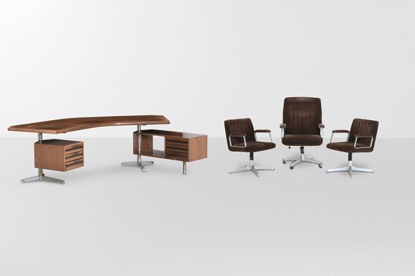 Osvaldo Borsani - Scrivania mod. T96 e tre poltrone mod. P125