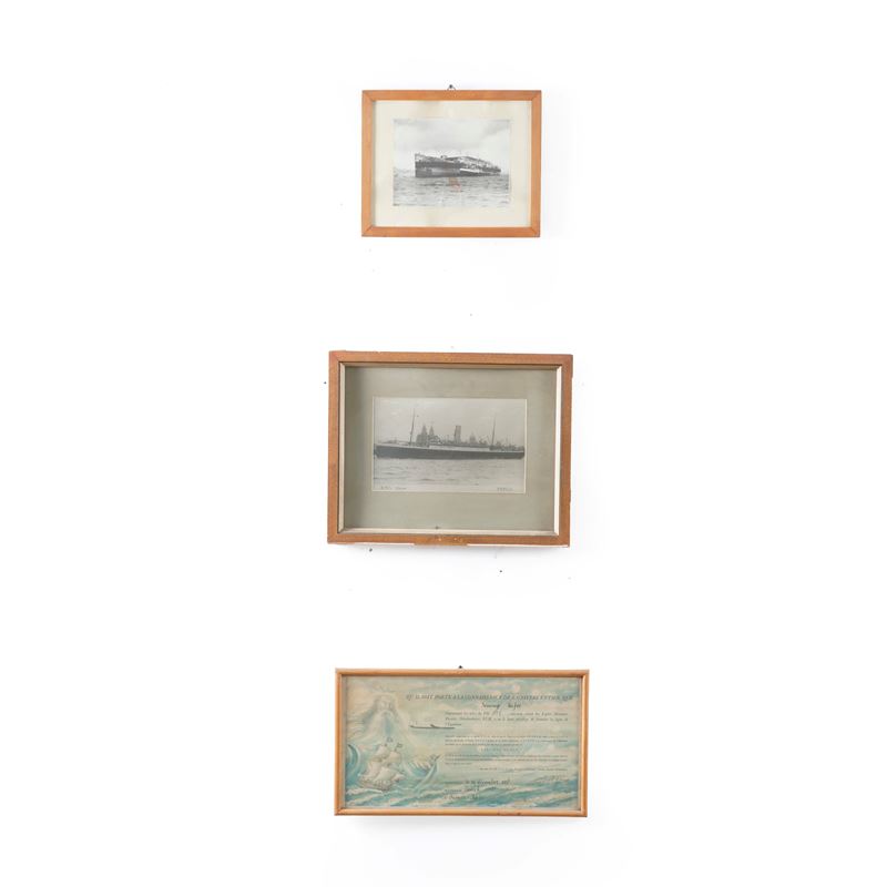 Due fotografie di navi e un attestato KLM per un pilota che ha attraversato l'equatore  - Asta Antiquariato - Cambi Casa d'Aste