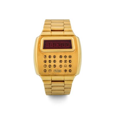 Time Computer Calculator in Oro Giallo 18k, con Scatola e Garanzia Originali, Circa 1970
