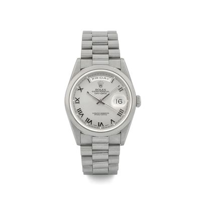 Day-date Ref 18206 in Platino 950, Quadrante Grigio Antracite Numeri Romani, Circa 1991