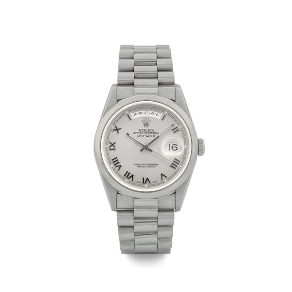 Rolex - Day-Date ref 18206 in 950 platinum, anthracite grey dial Roman numerals, circa 1991