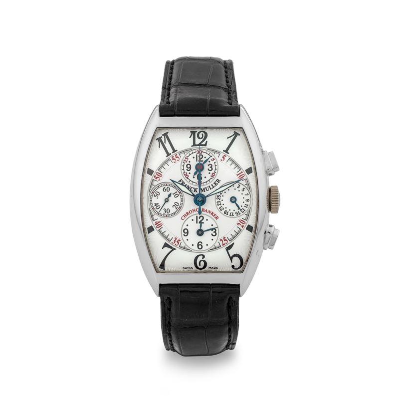 Franck Muller : Chrono Master Banker in oro bianco 18k, edizione limitata, carica automatica, circa 2000  - Asta Orologi da Polso - Cambi Casa d'Aste