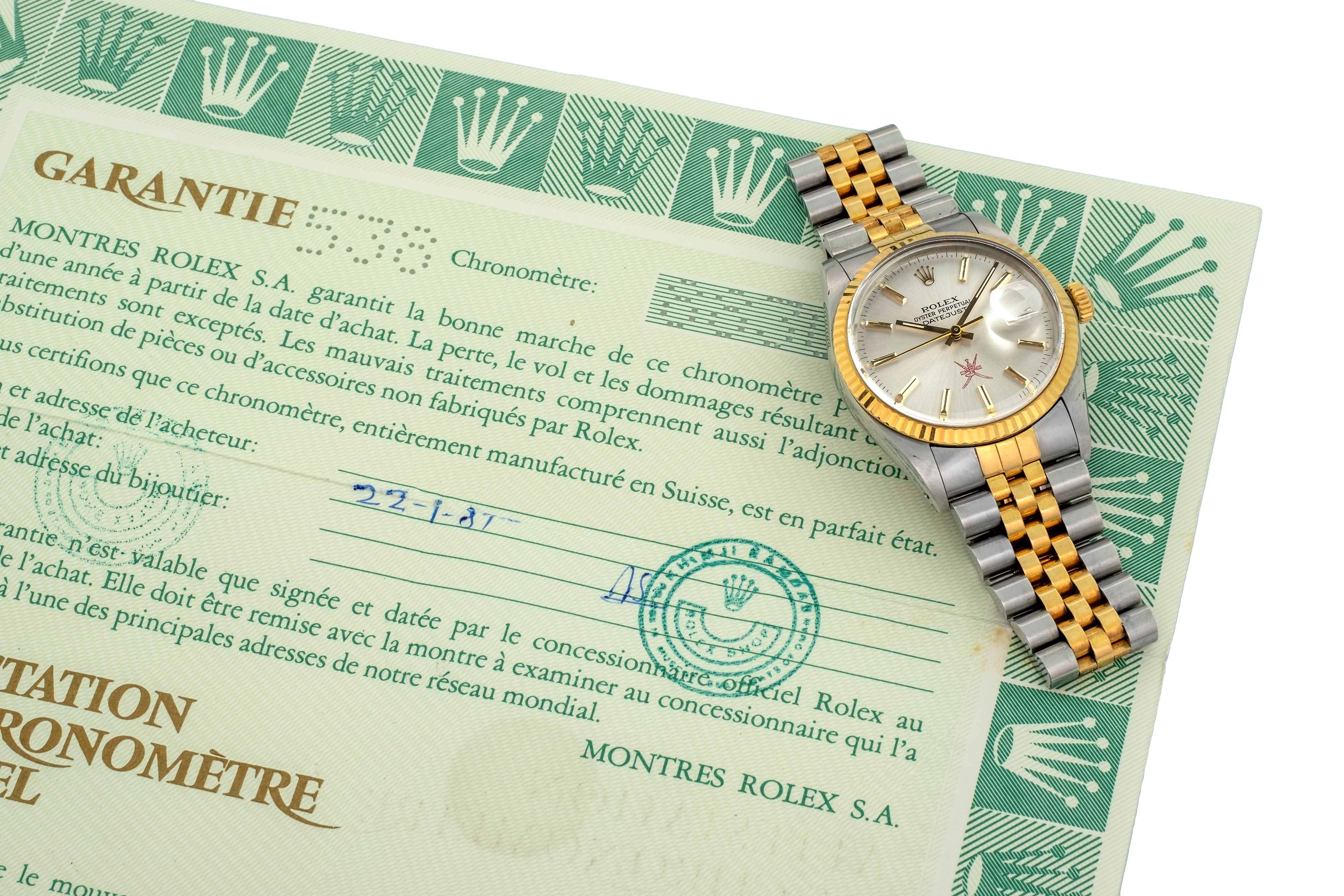 Rolex - Datejust Oman Ref 16013 con Spade Rosse Khanjar Acciaio e Oro, con Garanzia Timbrata Oman...