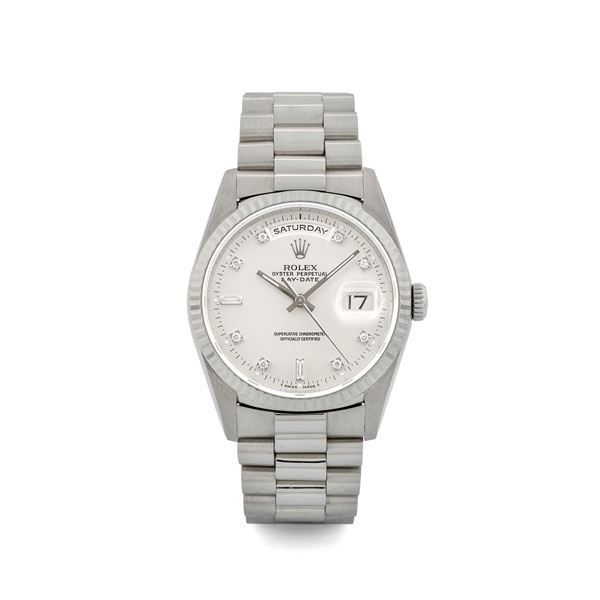 Rolex - Day-Date ref 18239 in 18k white gold with silver dial and diamonds, circa 1991