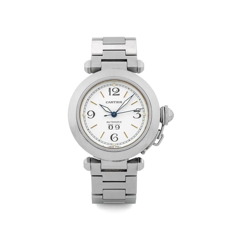 Cartier : Pasha Gran Data ref 2475 steel, automatic, white dial, circa 2000  - Auction Watches - Cambi Casa d'Aste