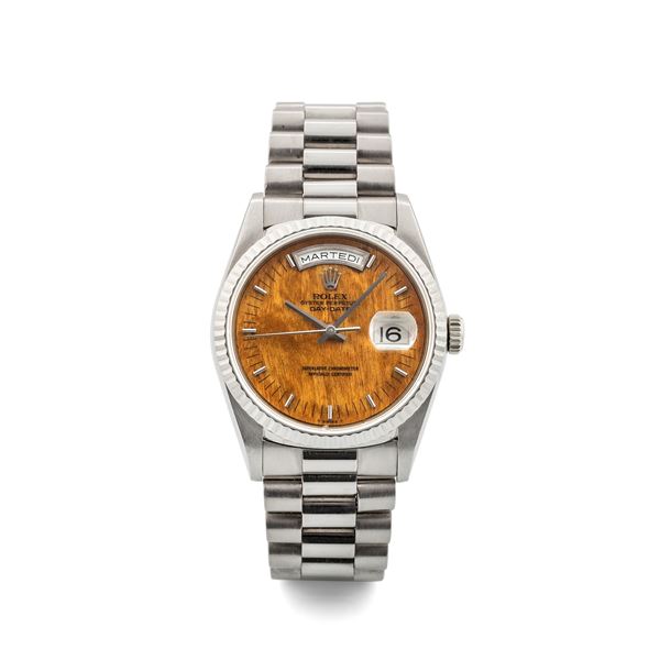 Rolex - Daydate ref 18239 18k white gold Radica dial with original guarantee, circa 1997