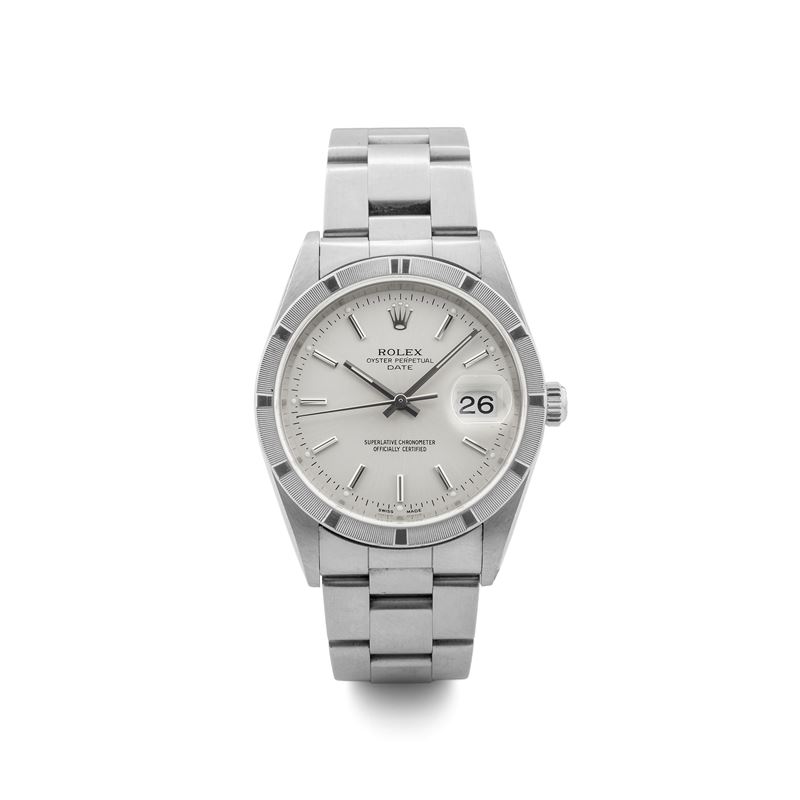 Rolex : Oyster Perpetual Date ref 15210 in steel, silver-plated dial, automatic movement, circa 2002  - Auction Watches - Cambi Casa d'Aste
