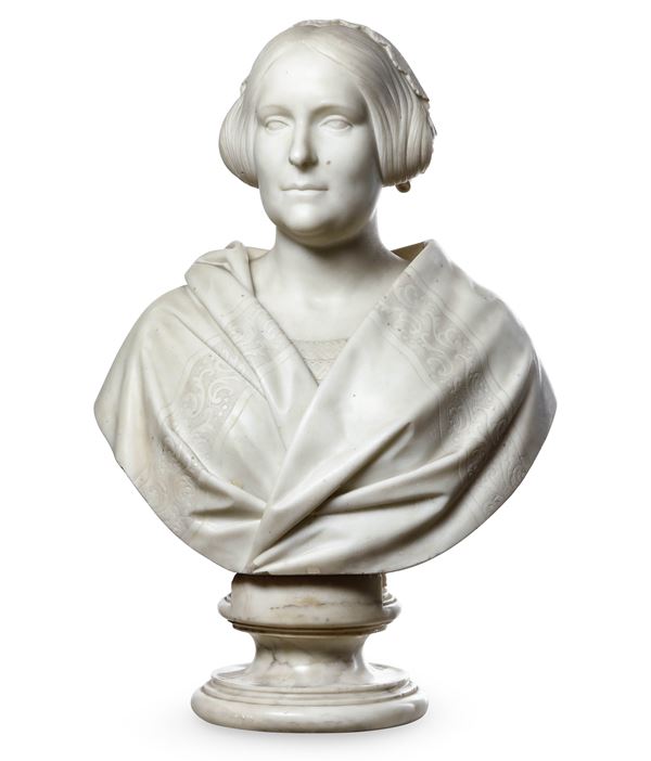 Gentil donna con copricapo merlettato. Scuola neoclassica napoletana del XIX secolo