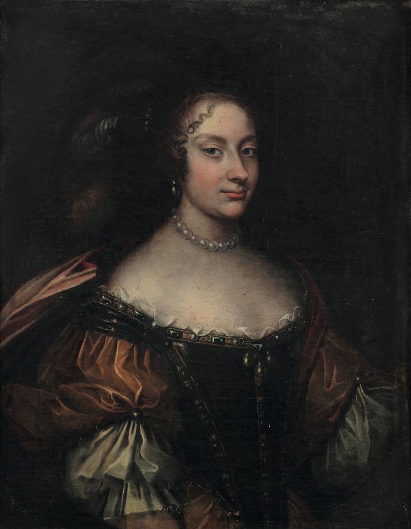 Scuola francese del XVII secolo Ritratto di gentildonna  - olio su tela - Asta Old Masters - II - Cambi Casa d'Aste