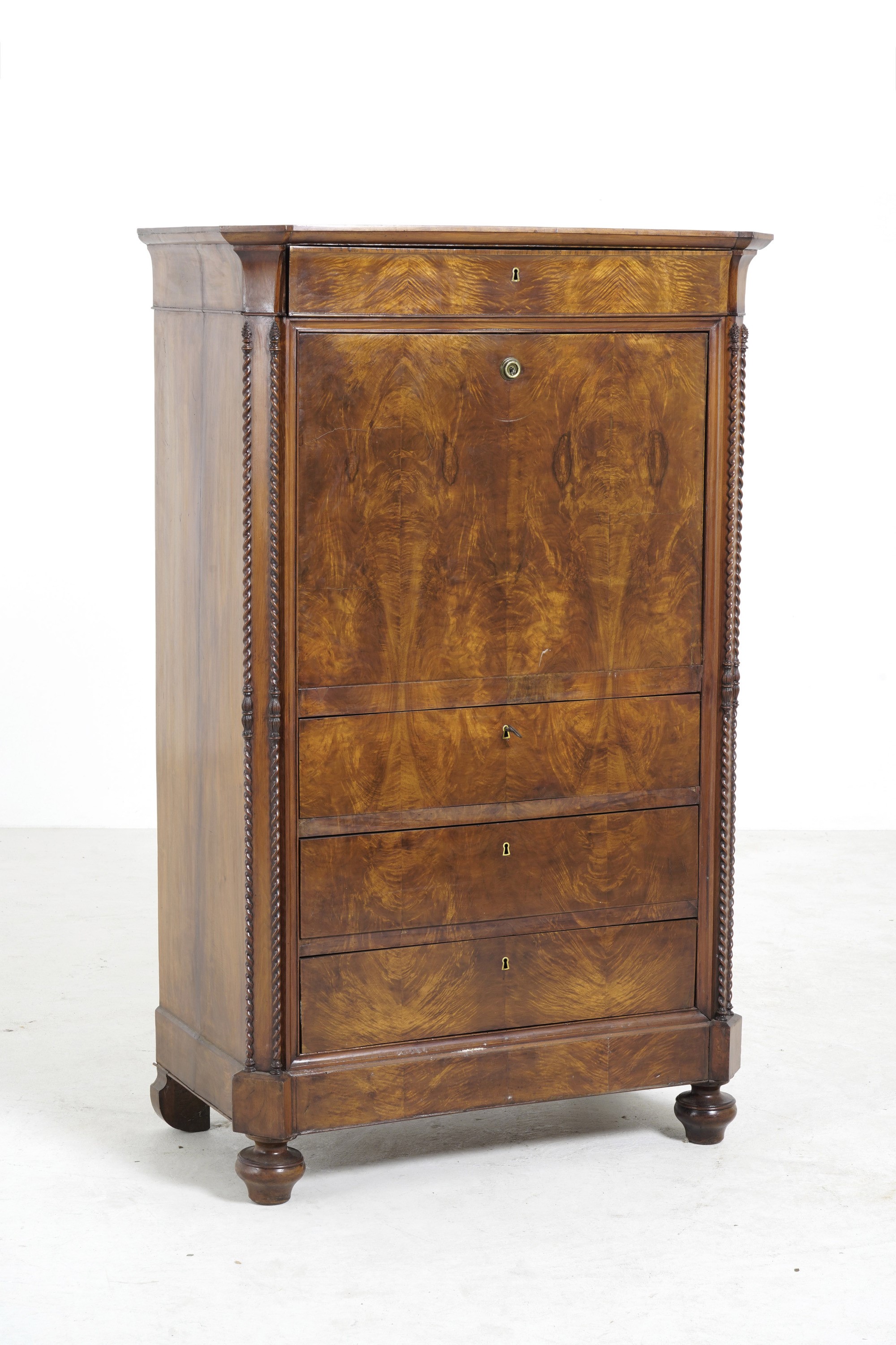 Secretaire Lastronato in Piuma di Mogano. Fine XIX-inizi XX Secolo