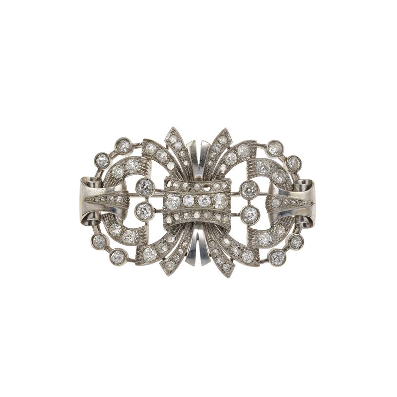 Gold and old-cut diamond brooch. One missing diamond  - Auction Fine Jewellery - Cambi Casa d'Aste