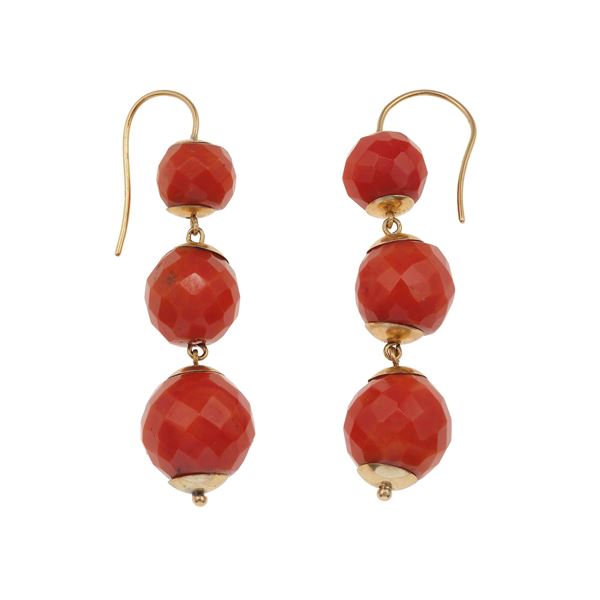 Pair of coral and gold earrings