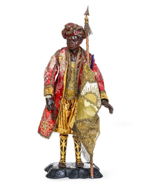 Arte presepiale napoletana del XVIII secolo Paggio dei Magi con bandiera