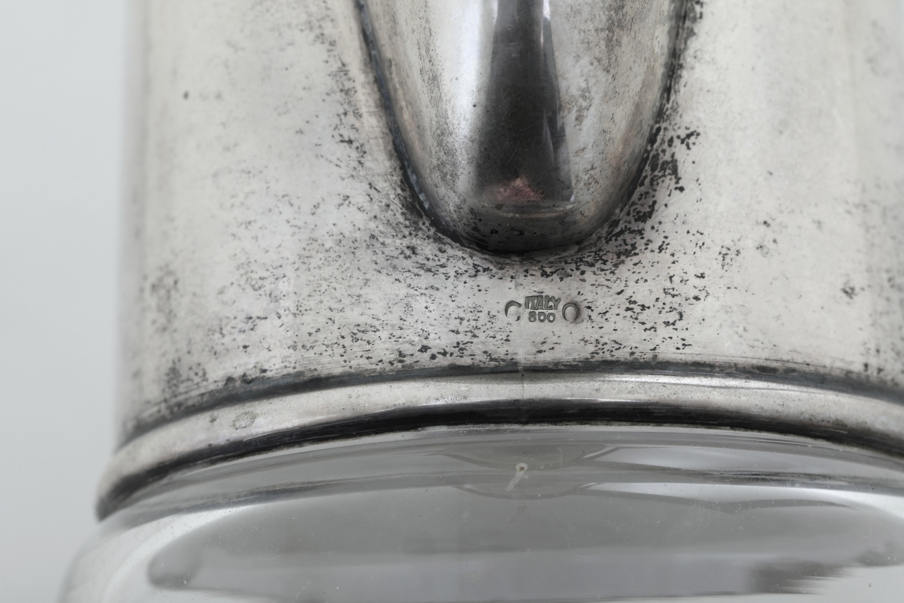 Decanter in Argento e Cristallo. Argenteria Italiana del XX Secolo