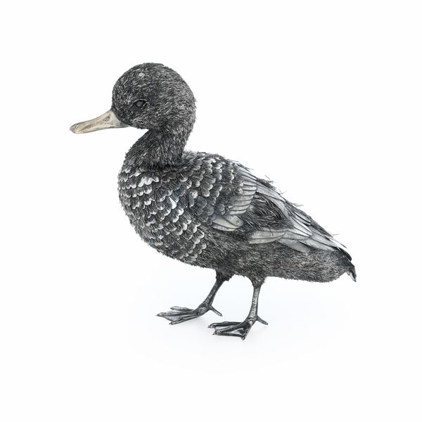 Anatra in argento. Italia XX secolo, incisa inscrizione M. Buccellati