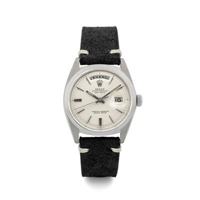 Raro Day-date Ref 1802 in Oro Bianco, Ghiera Liscia con Quadrante "doorstop", Circa 1971