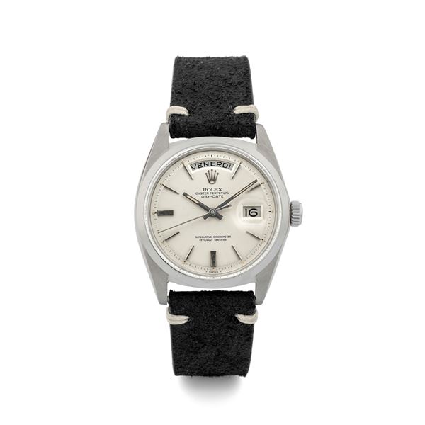 Rolex - Rare Day-Date ref 1802 in white gold, plain bezel with ‘Doorstop’ dial, circa 1971