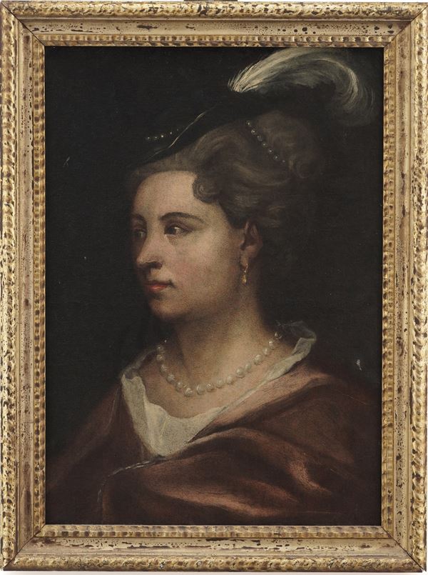 Scuola del XVIII secolo Ritratto di gentildnna cn cappello