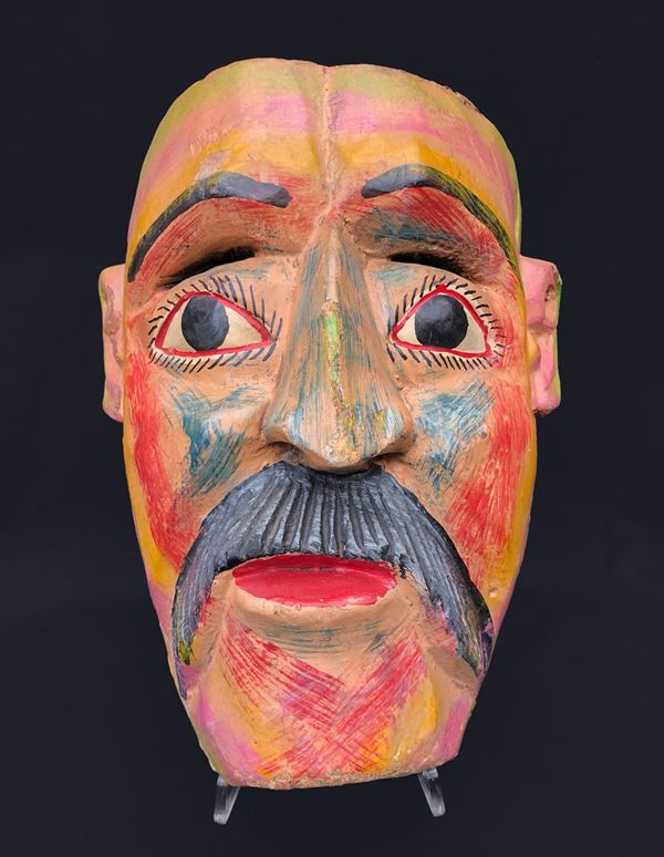 MASCHERA IN LEGNO SCOLPITO E DIPINTO