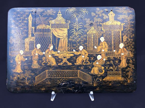 PANNELLO DIPINTO CON SCENA DI CONVIVIO, GIAPPONE XIX-XX SECOLO
