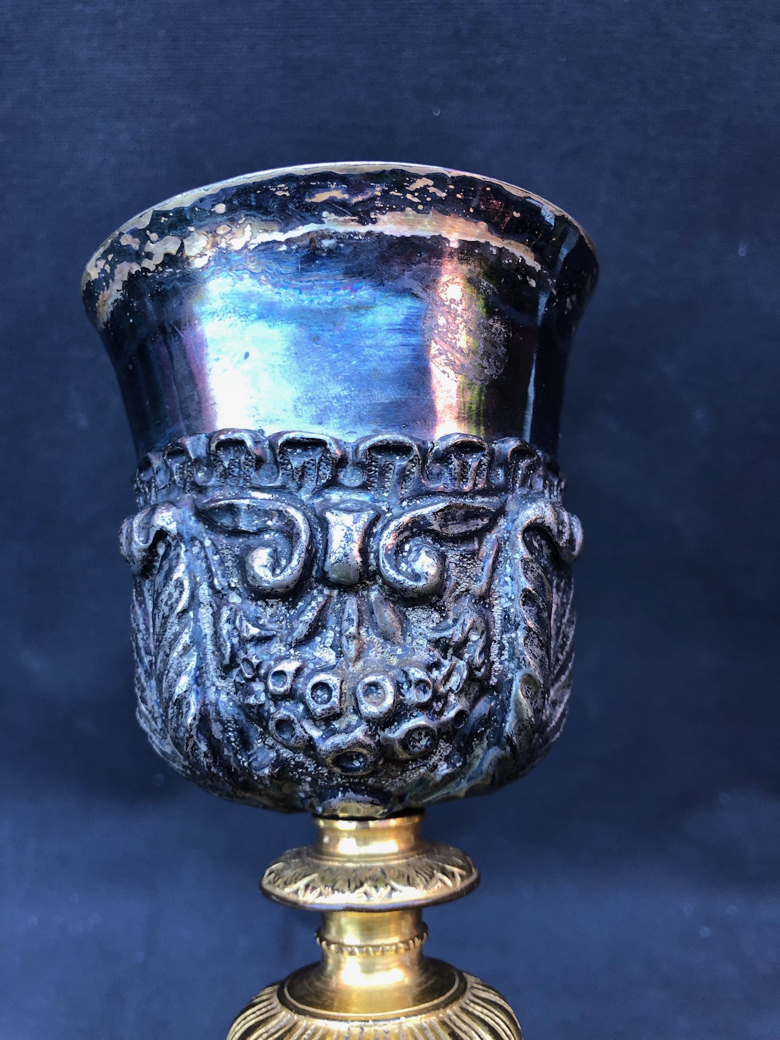 Calice in Bronzo Dorato ed Argento Inciso e Sbalzato, XVII-XVIII, Secolo