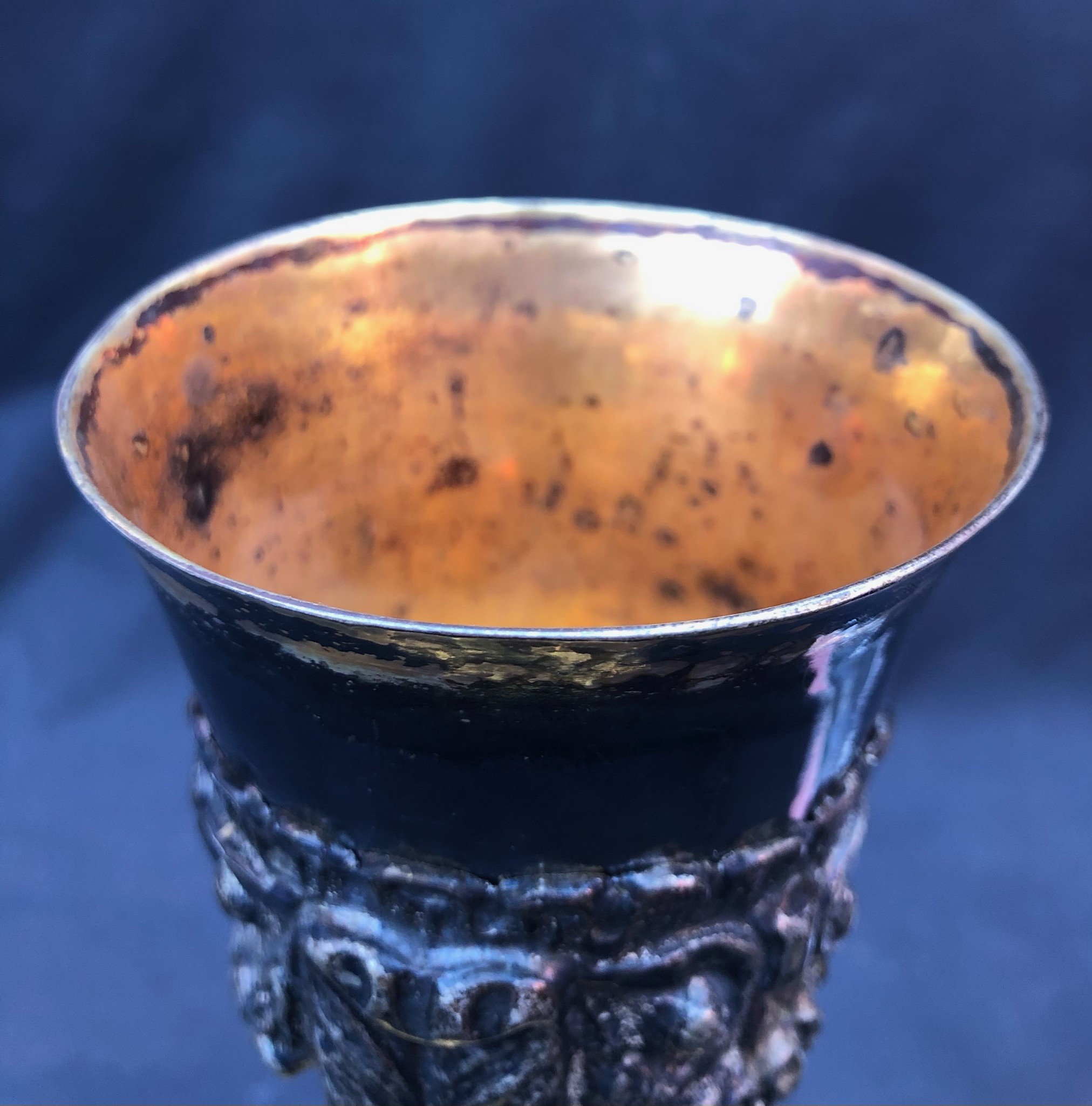 Calice in Bronzo Dorato ed Argento Inciso e Sbalzato, XVII-XVIII, Secolo