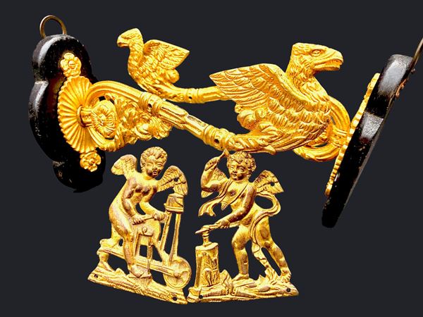 LOTTO DI 4 FREGI IMPERO IN BRONZO DORATO, XIX SECOLO