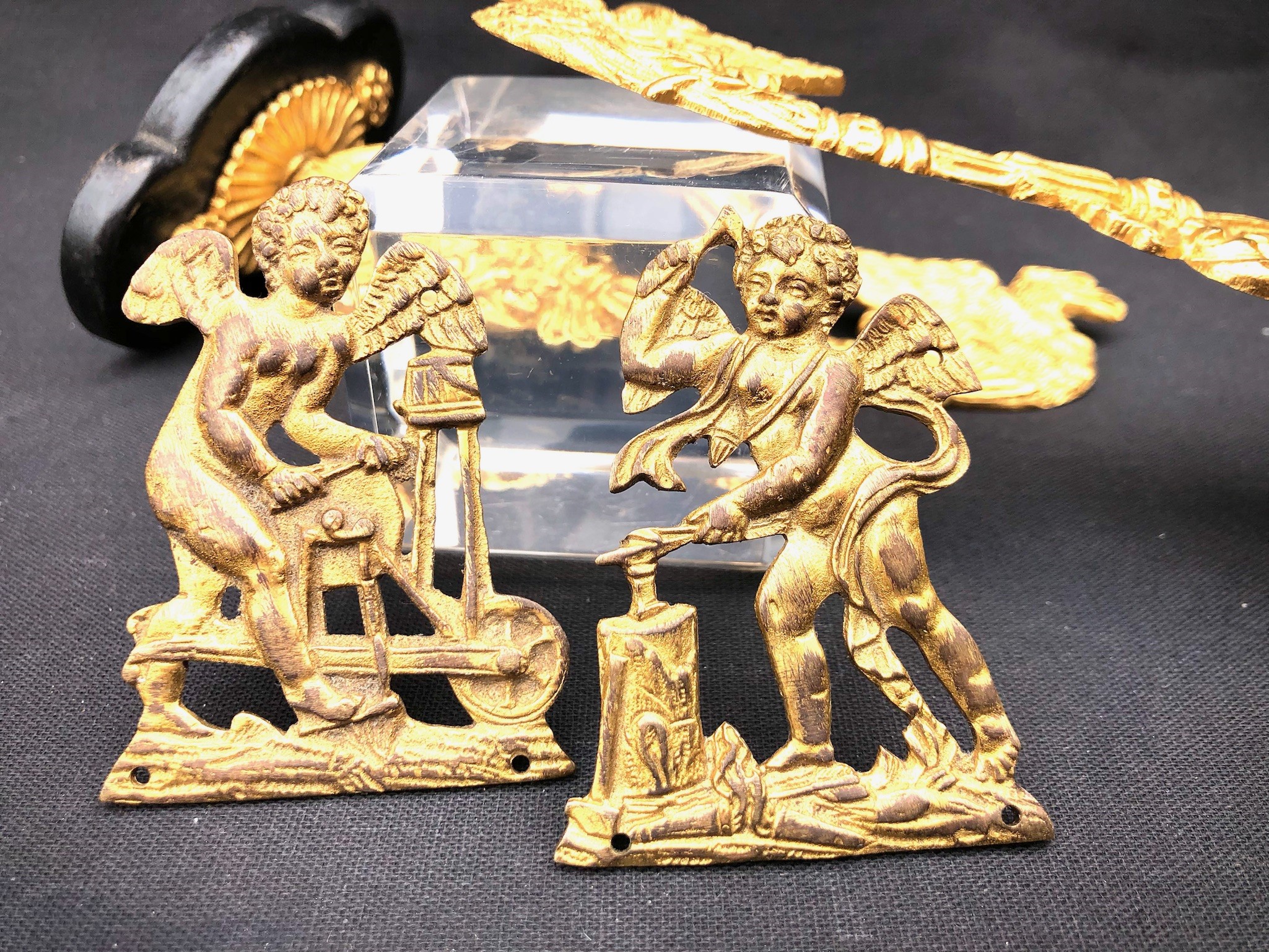 Lotto di 4 Fregi Impero in Bronzo Dorato, XIX Secolo
