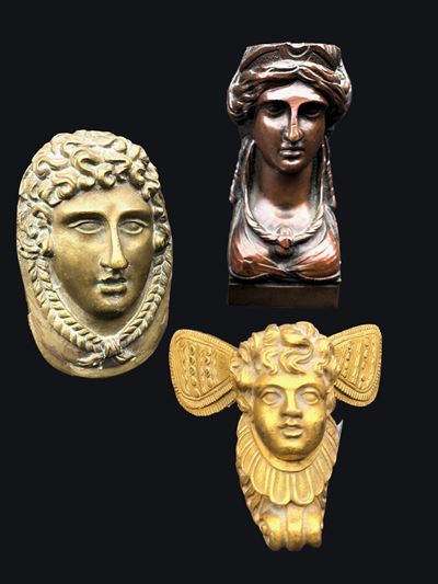 3 Fregi Impero in Bronzo e Bronzo Dorato, XIX Secolo