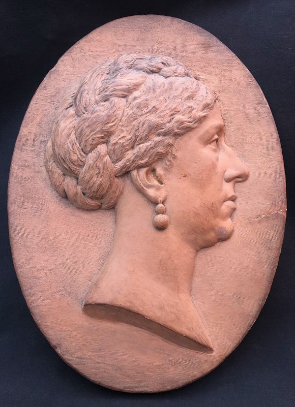 CHARLES EUGÉNE BRUNIN (1841-1887), RITRATTO DI NOBILDONNA, TERRACOTTA FIRMATA,