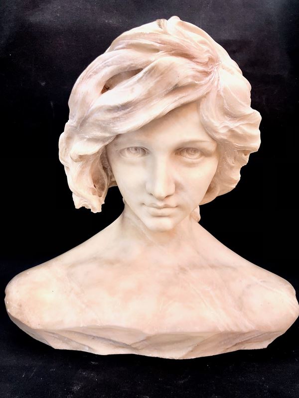 EMILIO FIASCHI (1858-1941), BUSTO DI FANCIULLA, SCULTURA IN ALABASTRO, INIZIO XX SECOLO