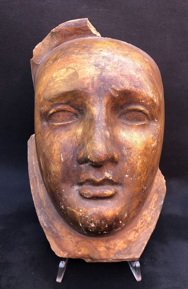 SCULTORE NEOCLASSICO, VOLTO STILIZZATO, GESSO PATINATO