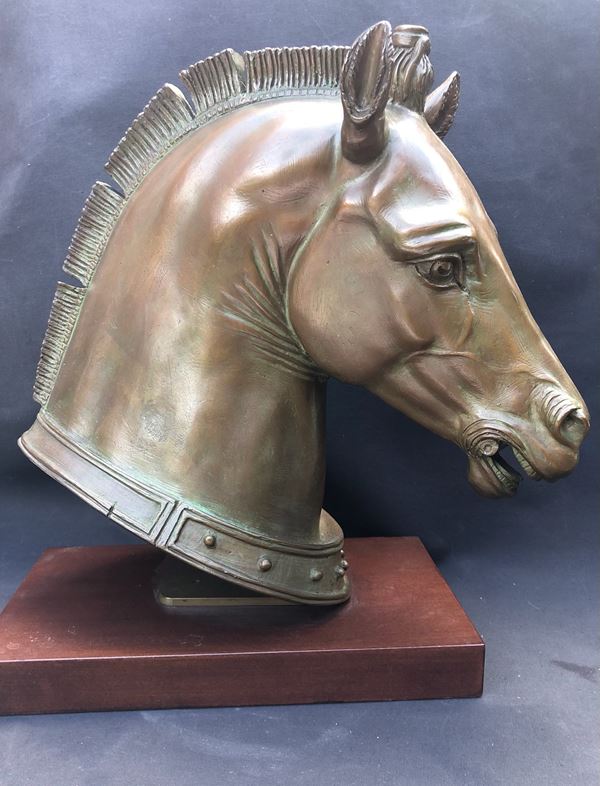 FONDITORE DEI PRIMI DECENNI DEL XX SECOLO, GRANDE TESTA IN BRONZO DI UNO DEI CAVALLI DI S. MARCO