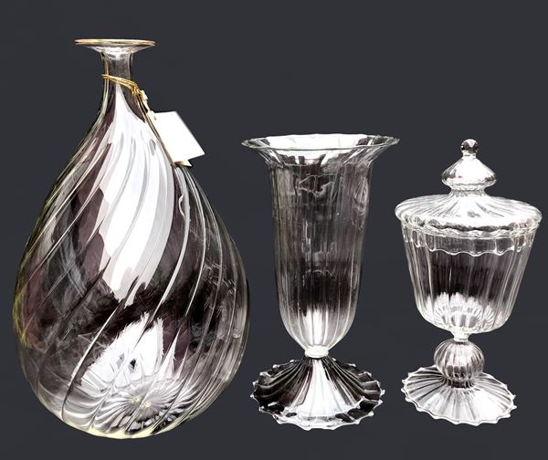 3 OGGETTI IN VETRO SOFFIATO SOTTILISSIMO