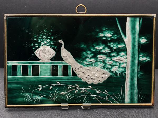 PANNELLO IN VETRO MOLATO E ARGENTATO 1920 ca.