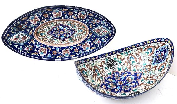 INDIA. VASSOIO E VASCHETTA SMALTATI E DIPINTI, XX SECOLO