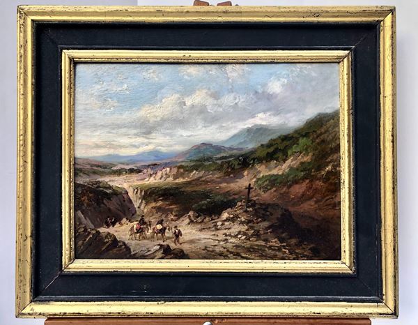 PITTORE DEL XIX SECOLO, PAESAGGIO CON VIANDANTI