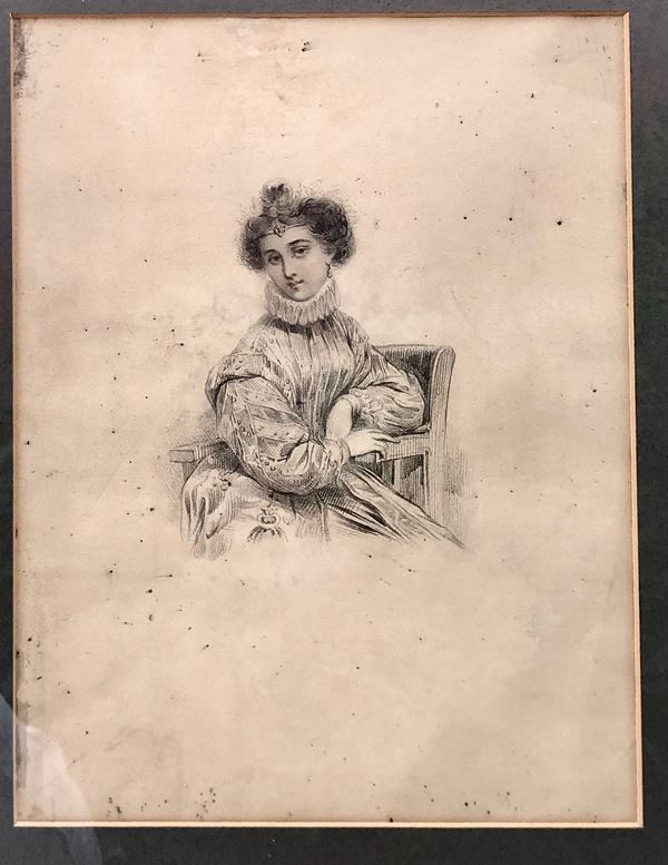 PITTORE DEL XIX SECOLO, RITRATTO DI FANCIULLA IN ABITI SEICENTESCHI