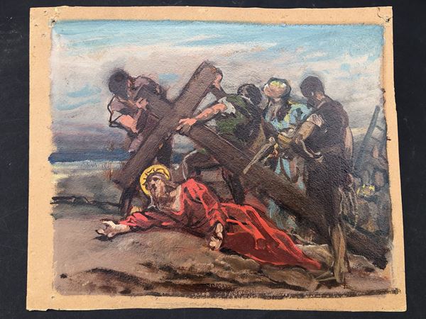 ENRICO GAMBA (1831-1883) BOZZETTO PER LA VII STAZIONE DELLA VIA CRUCIS DELLA CHIESA DI SAN GIOACCHINO, TORINO