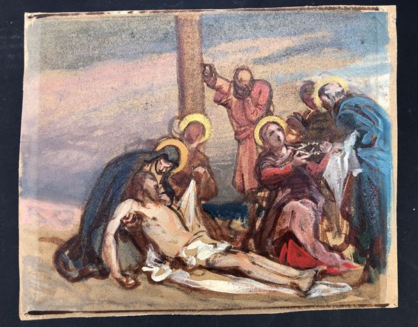 ENRICO GAMBA (1831-1883). BOZZETTO PER LA XIII STAZIONE DELLA VIA CRUCIS DELLA CHIESA DI SAN GIOACCHINO, TORINO