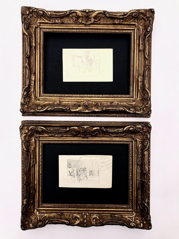 FRANCESCO VINEA (1845- 1902). 2 STUDI IN CORNICI OTTOCENTESCHE CON DECORI A STUCCO