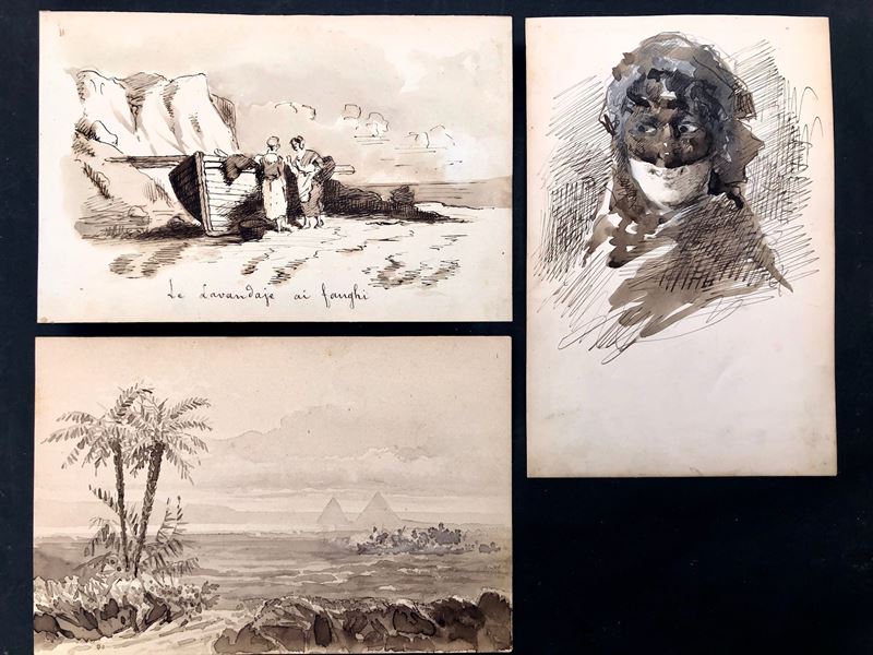 PITTORE ITALIANO, XIX SECOLO, 3 ACQUERELLI  - Auction Art and Trouvailles. Over 200 free-bid lots - Cambi Casa d'Aste