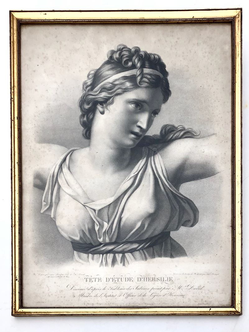 TETE D’ETUDE D’HERSILIE, GRANDE INCISIONE NEOCLASSICA DA DAVID  - Asta Art & Trouvailles. Oltre 200 lotti ad offerta libera - Cambi Casa d'Aste