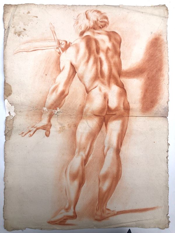 GRANDE SANGUIGNA NEOCLASSICA, NUDO MASCHILE DI SCHIENA